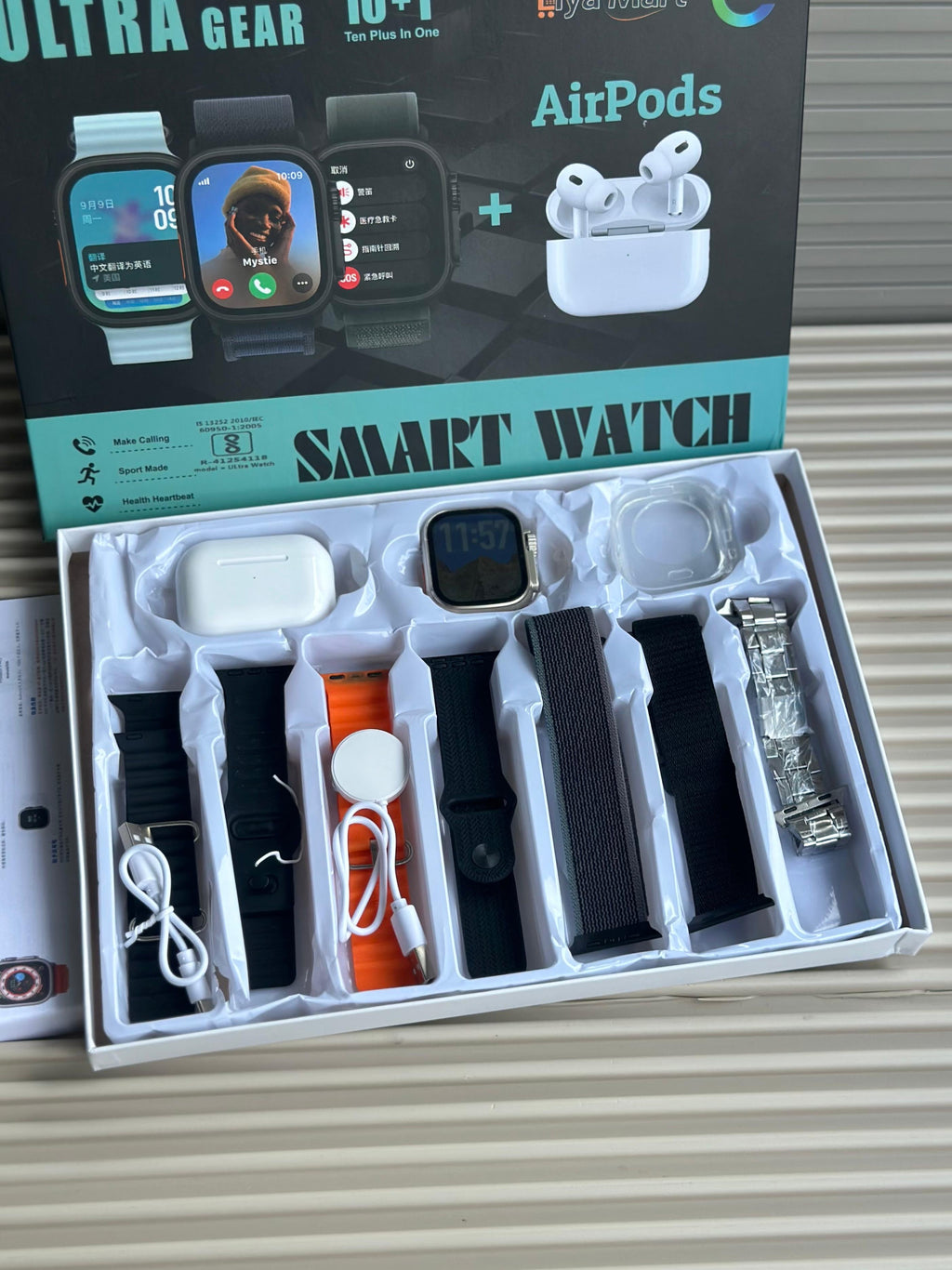Ultra Gear Ultra Suit Max – Series 8 Ultra (49mm) | 10-In-1 Combo Smartwatch Pack With 7 Straps, Earbuds & Wireless Charger